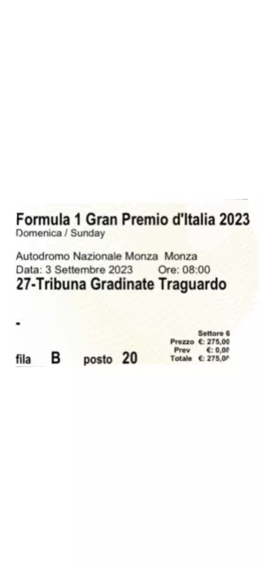 Biglietti GP Monza F1 2023 Zona Gradinate Tribuna Traguardo.