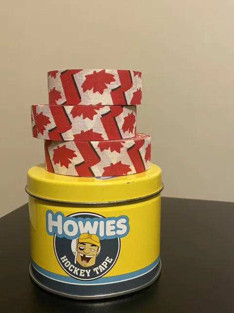 Howies Hockey Stick Tape Premium Cloth 3 Rolls + Tin holder, Canada Maple Leaf