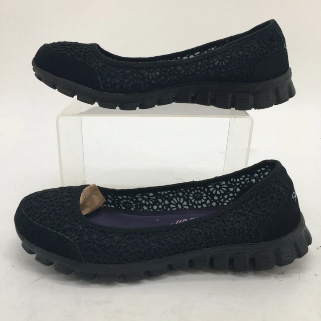 SKECHERS EZ FLEX 2 Sweet Pea Ballet Flats Womens 7 Black Crochet Suede 22625 33.99 PicClick