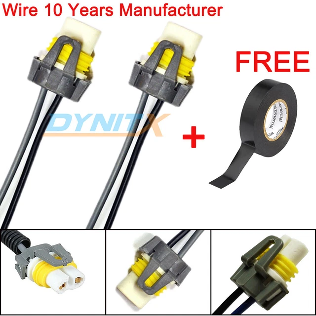 9145 H10 Fog Light Two Wire Pigtail Female Ceramic Harness Bulb Socket Plug Fit