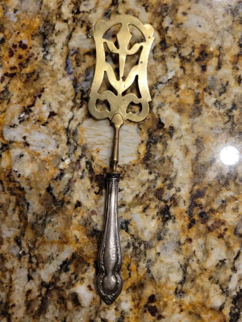 Sterling Silver Brass Flat Server / Spatula Art Nouveau Euro Antique Stamped 800