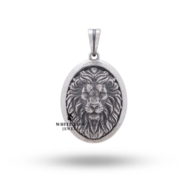 Pendentif Lion Du Zodiaque En Argent 925 Rhodié - 18 Mm Ovale - Fili Grané - Bijoux Dolly-Bijoux
