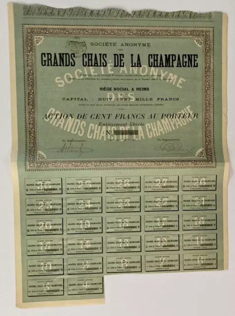 1901 Societe Anonyme Des Grands Chais De La Champagne Stock Certificate France