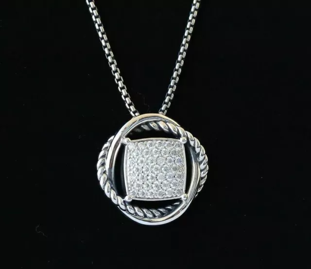 David Yurman Sterling Silver Infinity 14mm Pave Diamond Pendant Necklace