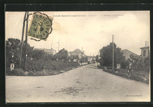 CPA Saint-Seurin-sur-L´Isle, L´Avenue de la Gare 1917