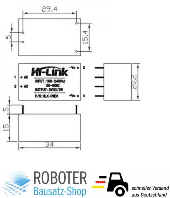 Mini Netzteil AC-DC 220V auf 5V  HLK-PM01 Step Down Modul Smart Home IoT 3