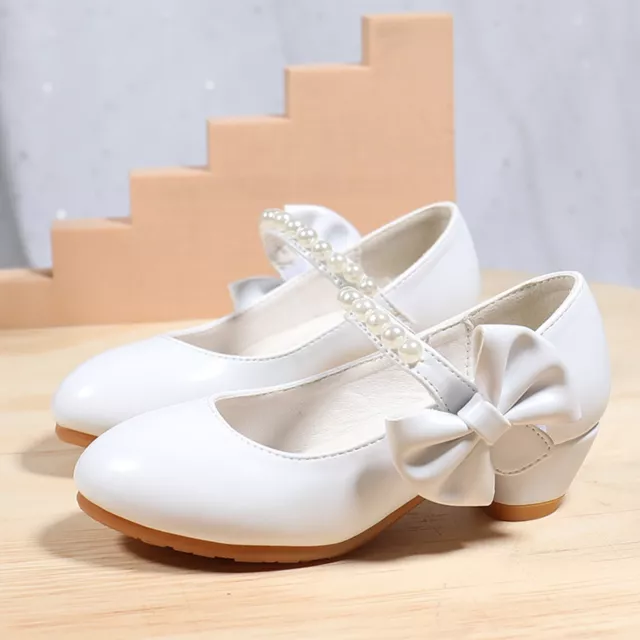 Girls Leather Shoes White Bow Knot Spring Autumn Gir High Heel Princess Shoes