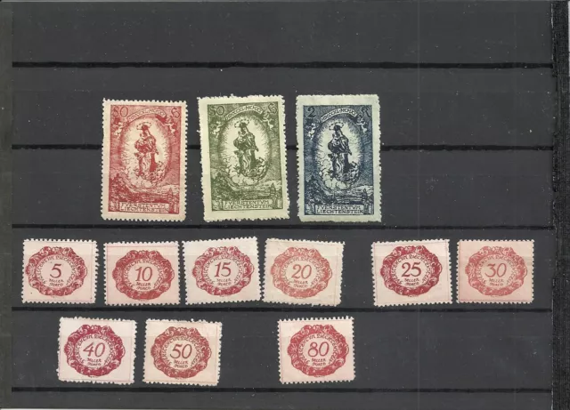 12 Liechtenstein postage due and postage stamps 1920  MH to MLH condition