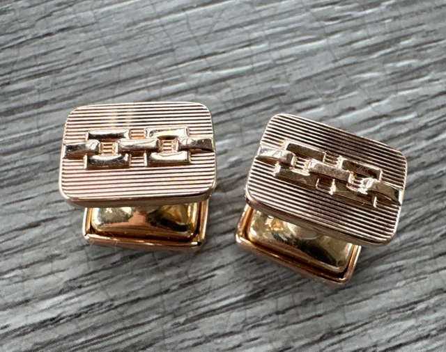 Boutons De Manchettes Anciens Plaqué Or – Style Godrons Art Déco – Marque Murat