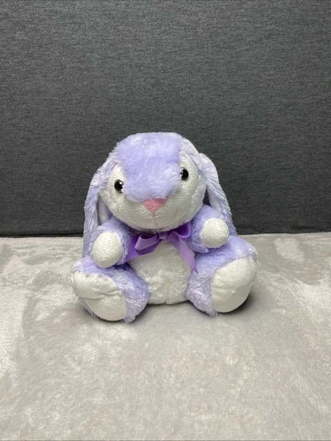 PURPLE FLOPPY EARED Bunny Rabbit Plush Sitting Satin Bow Best Made Toys ...