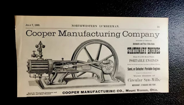 1883 Cooper Automatic Engines Engraving Advertising - Mount Vernon - Ohio 10”