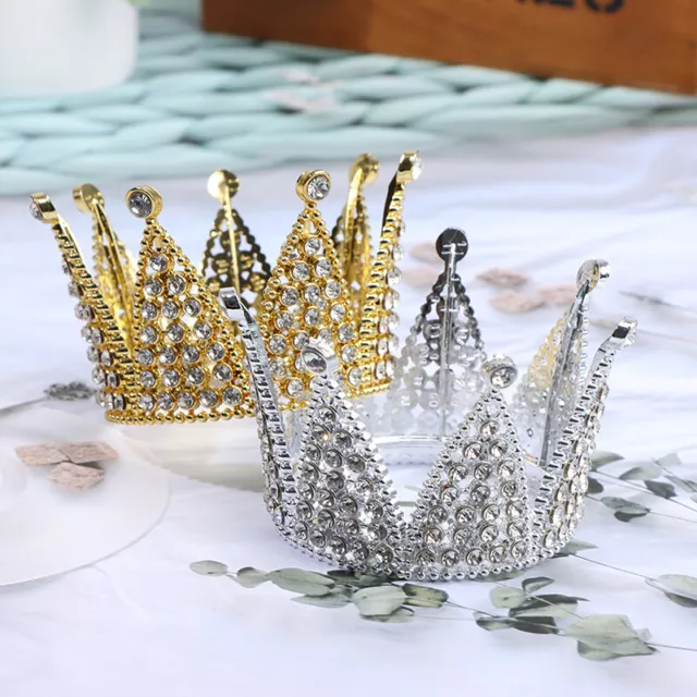 Crown Cake Topper Crystal Pearl Tiara Kids Hair Ornament Birthday Party SupY YT