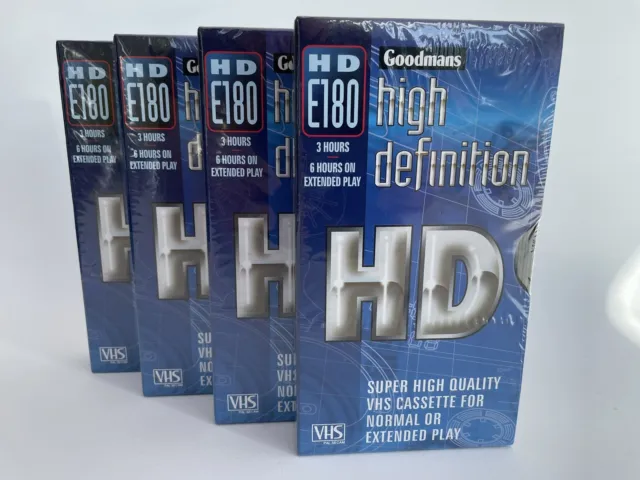 Goodmans HD E180 3 Hour VHS Video Tapes x 4 New And Sealed