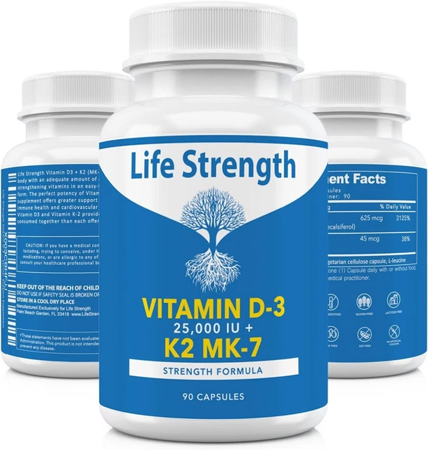 Vitamin D-3 25,000 IU + K2 - High Potency D3 with Vitamin K Bone, Immune, Mood