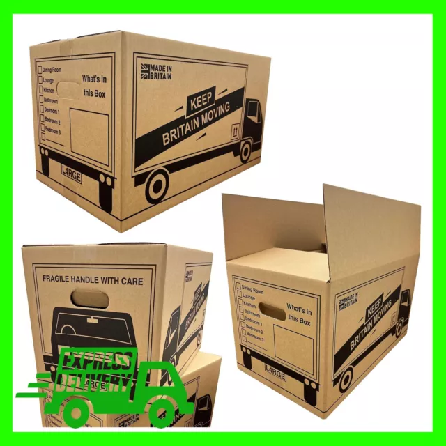 10 X Giant Printed Packing Moving House Removal Van Boxes With Handy Checklist