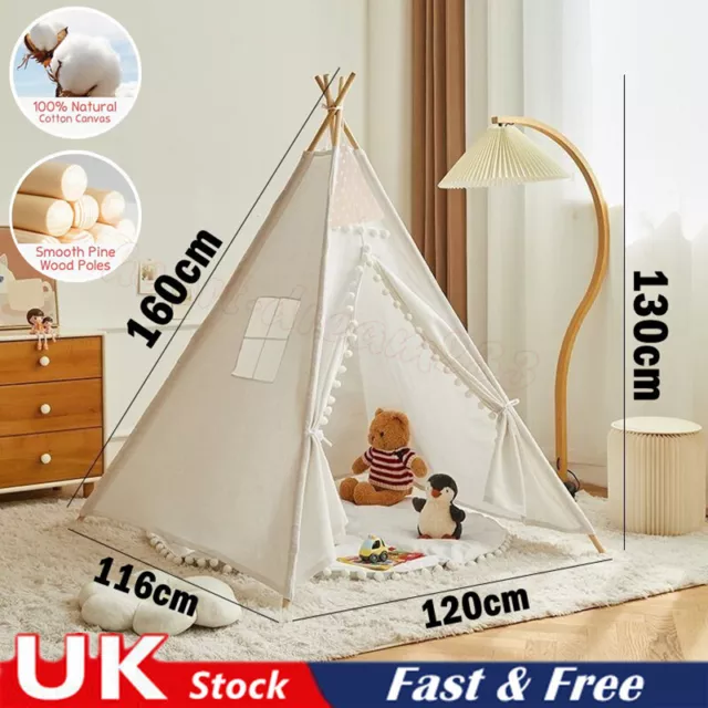 Large Canvas Children Indian Tent Teepee In/Outdoor DIY Kids Wigwam Play House