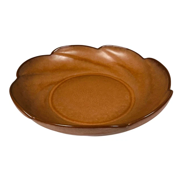 Vtg Frankoma Pottery Serving Bowl #218 Tan Brown Scalloped Edge 11" MCM Swirl