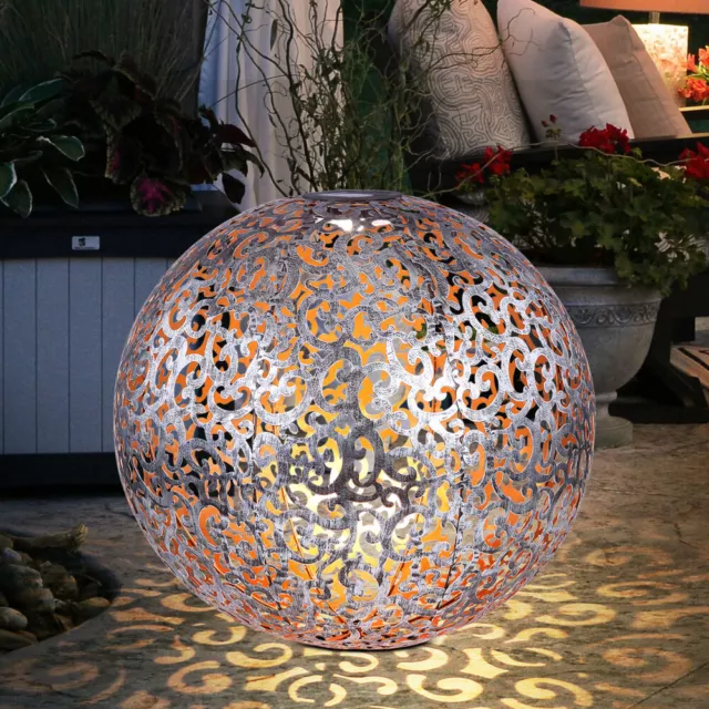 Steckleuchte Gartenleuchte Solarlampe Außenleuchte orientalisch silber LED rund