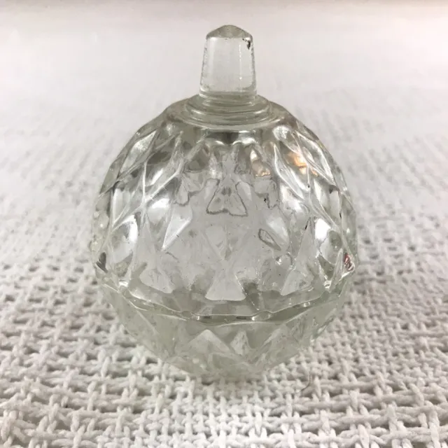 Vintage Small Cut Glass Stemmed Round Globe Candy Dish w/ Lid Diamond Pattern