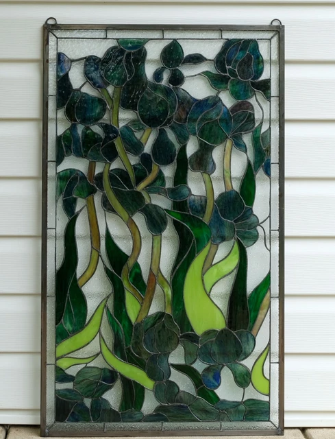 20.5" x 34.75" Handcrafted Handcrafted stained glass window panel Iris flower