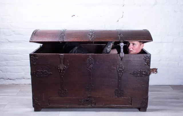 Antique Vintage Large Heavy German 18th Century Immigrants Sea Chest Trunk