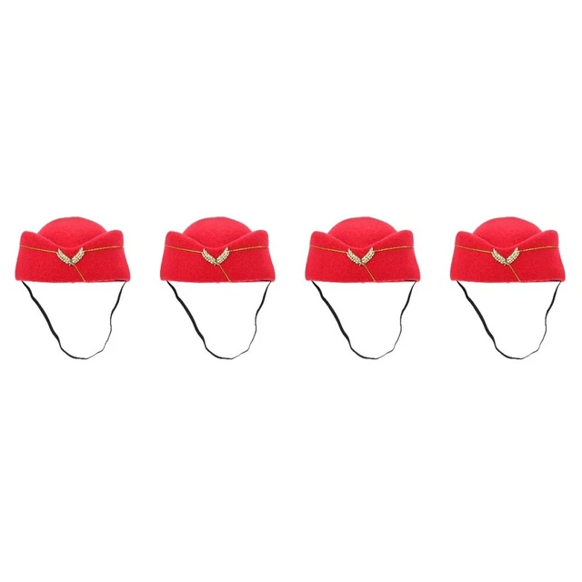 Confezione da 4 cappelli da volo hostess aereo assistente cappello hostess cintura abbigliamento