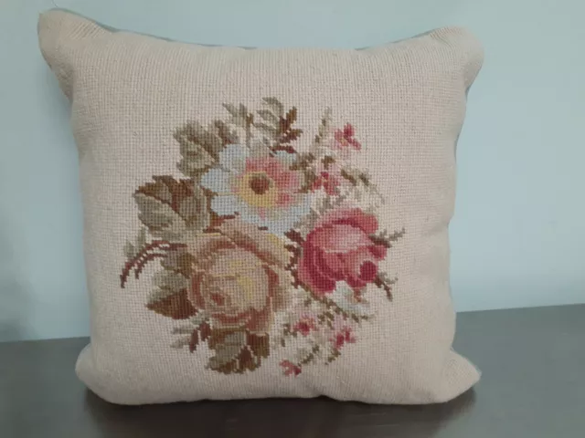 Vintage CHAPS Pillow Roses Needlepoint Wool Floral Roses 16” Square -Really nice