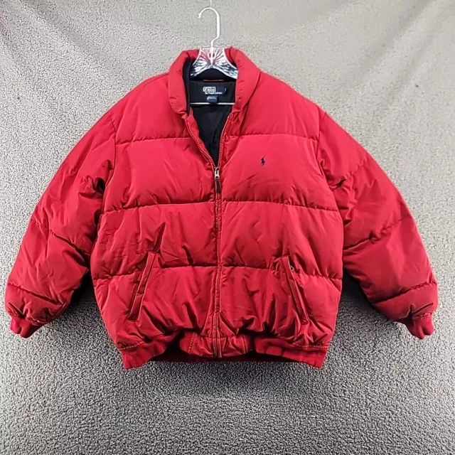 Ralph Lauren Polo Mens Down Filled Puffer Jacket XL Red Full Zip LS EUC