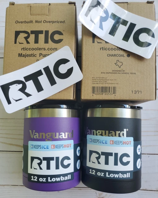 NEW 2 RTIC 12oz Thermal Tumbler Stainless Mug Cups Vanguard Purple + Black