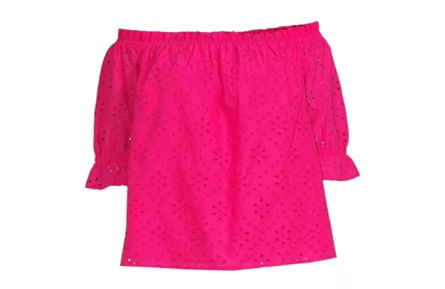 TERRA & SKY Women's Plus Size 4X Off The Shoulder Eyelet Top Pink Ruffled  $24.61 - PicClick AU