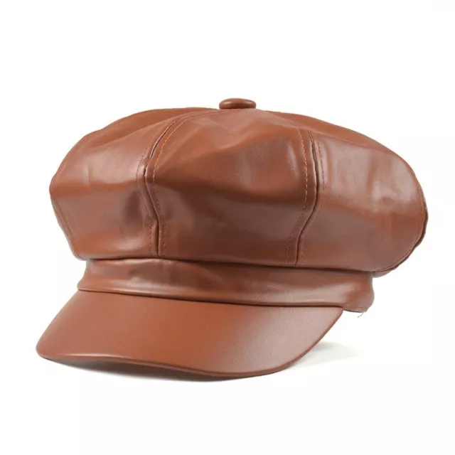 Women Faux Leather Newsboy Cap Hat Baker Boy Cabbie Gatsby Beret Flat Cap Winter