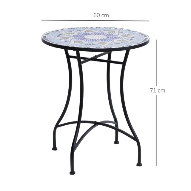 Mesa de jardín Outsunny, mosaico mesa lateral redonda patio con parte superior de cerámica de 60 cm 3