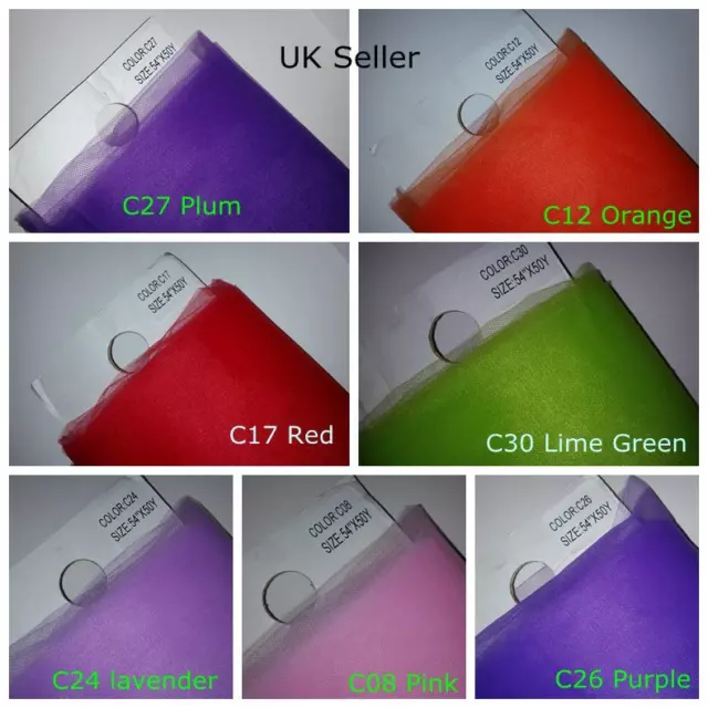 Premium Soft Plain Tulle Fabric Width 54"/ 138 cm  x Length 50 Y 100% Nylon UK