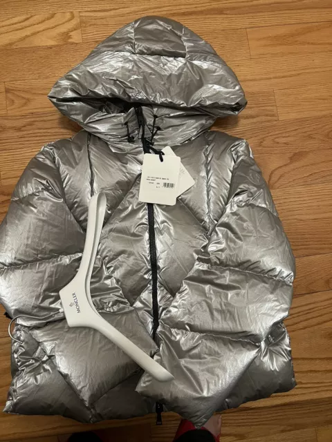 Moncler Frele Hooded Quilted Metallic Down Jacket In Silver - Women's Size 2