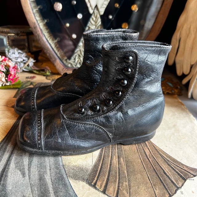 Stivali antichi 1920 30 in pelle abbottonati bambino Twinkies Hamilton marrone scarpa co