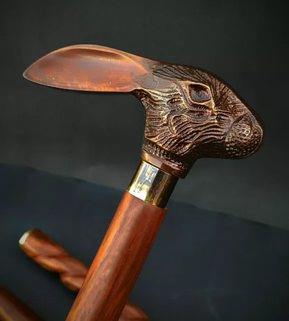 Canne à Marche Victorienne Avec Poignée Tête De Loup Antique - Bois, 3 Sections, Longueur Réglable, Fait Main En Inde