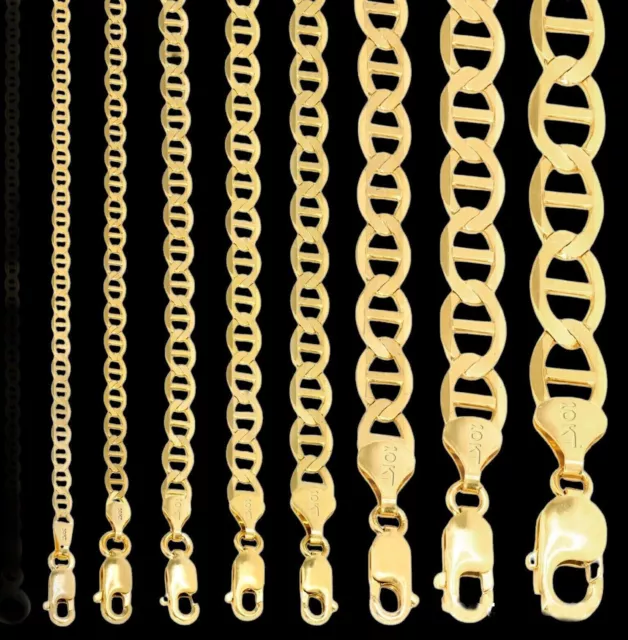 Solid 10K Yellow Gold Mariner Anchor Link Chain Necklace Bracelet 3-10 mm 7"-30"