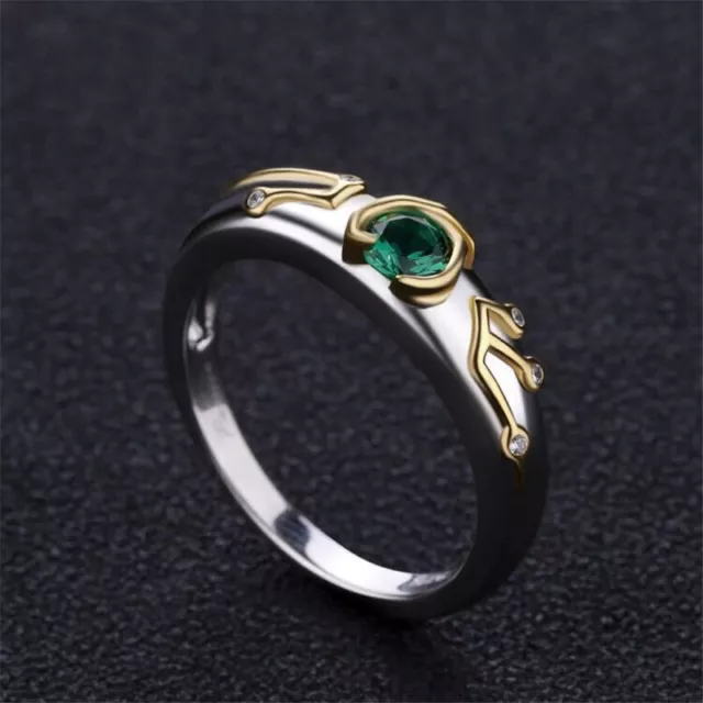 Women's Fashion Gold And Silver Luxury Round Green Zircon Wedding Ring Size 8