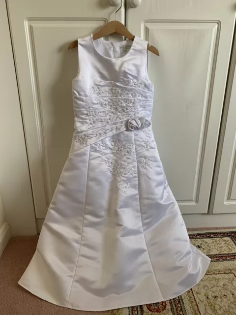 RJR JOHN ROCHA Girls 7 Yrs Party Christening Bridesmaid White Satin Emb Dress 25.00 PicClick UK