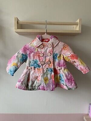 Ted baker girls pink floral hooded double breasted Rain coat jacket 0-3 months