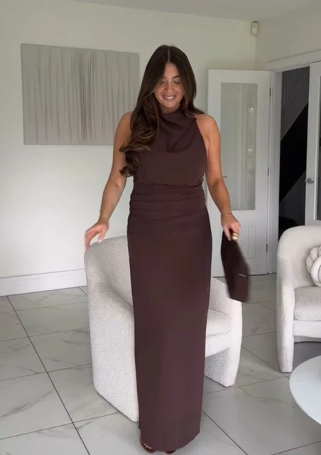ZARA S WOMAN Nwt Ss25 Chocolate Long Open Back Halter Dress | 2524/235/681  $109 $59.00 - PicClick