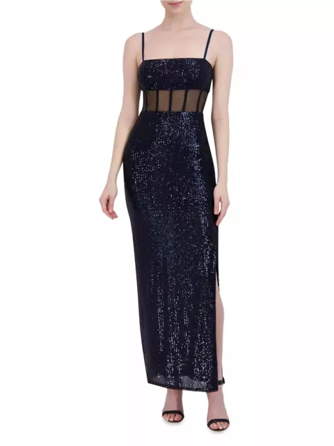 BCBGMAXAZRIA Bustier Sequin Column Gown in Dark Navy Size L