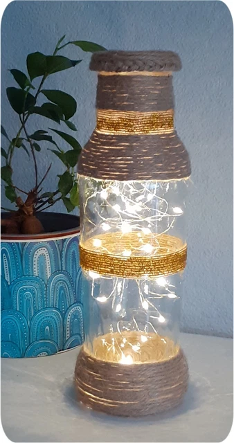 Christmas decorations Glass decorated by hand with jute string and LED lights