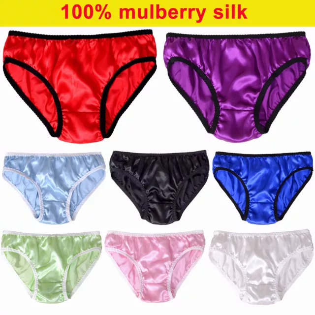 Slip Donna Ragazza 16 Momme 100% Seta Bikini Punta Maglie Biancheria Intima SU141