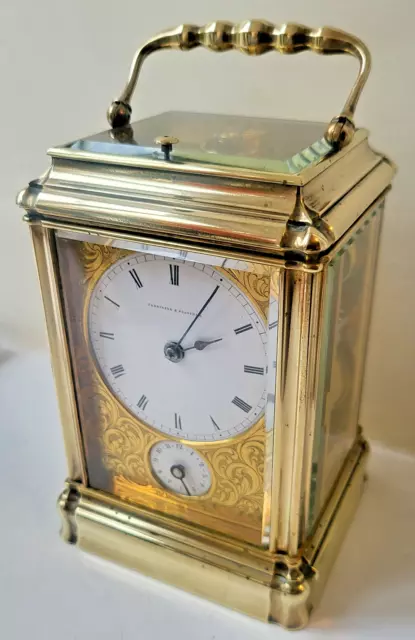 Gorgeous Engraved Face Parkinson Frodsham Bell Striking Repeating Carriage Clock