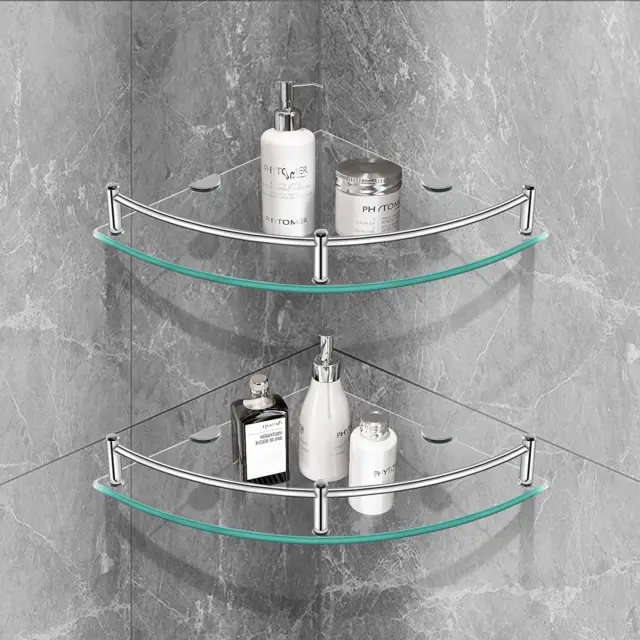 Bathroom Shelf , 2 Pack Glass Shelf Shower Organizer Corner Floating Sliver