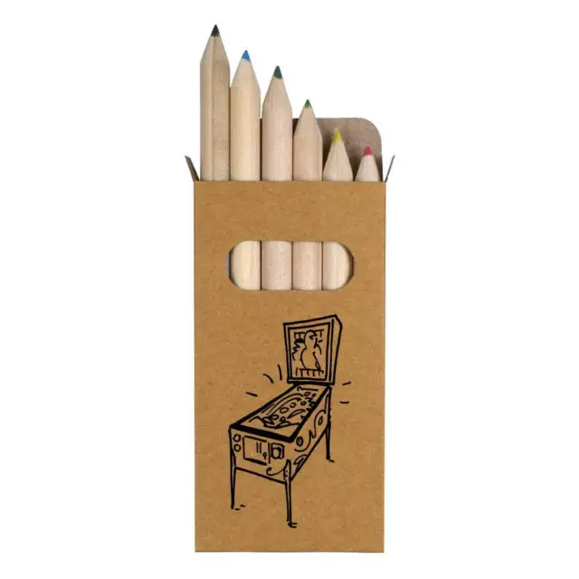 6 x 'Pinball Machine' Short 85mm Pencils / Coloured Pencil Set (PE00039404)
