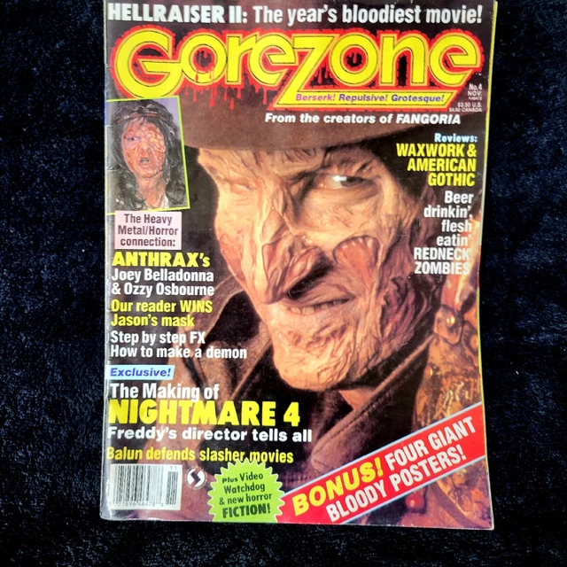 🔥GoreZone mag Nightmare 4 & Anthrax W/Posters November 1988 Issue 4 Vol. 1 🔥