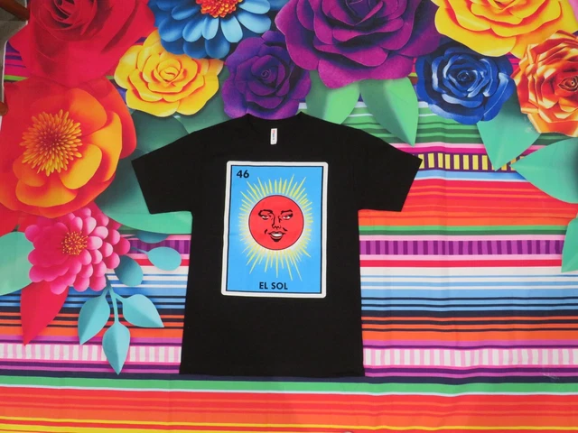 El Sol Loteria Mexican Bingo Arts Humor T-Shirt Novelty Funny Tee Black New