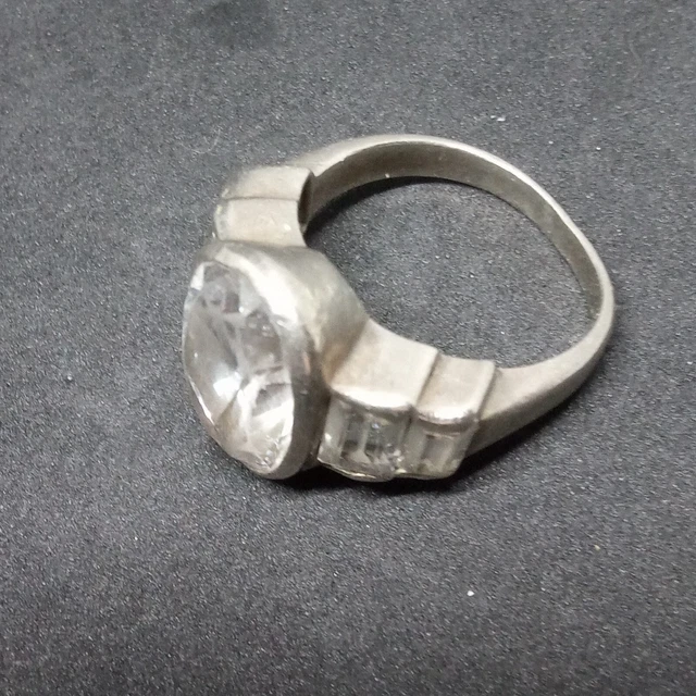 Bague Ancienne En Argent Massif Avec Cristal De Roche Incolore - Taille 54 - Bijou Vintage Occasion